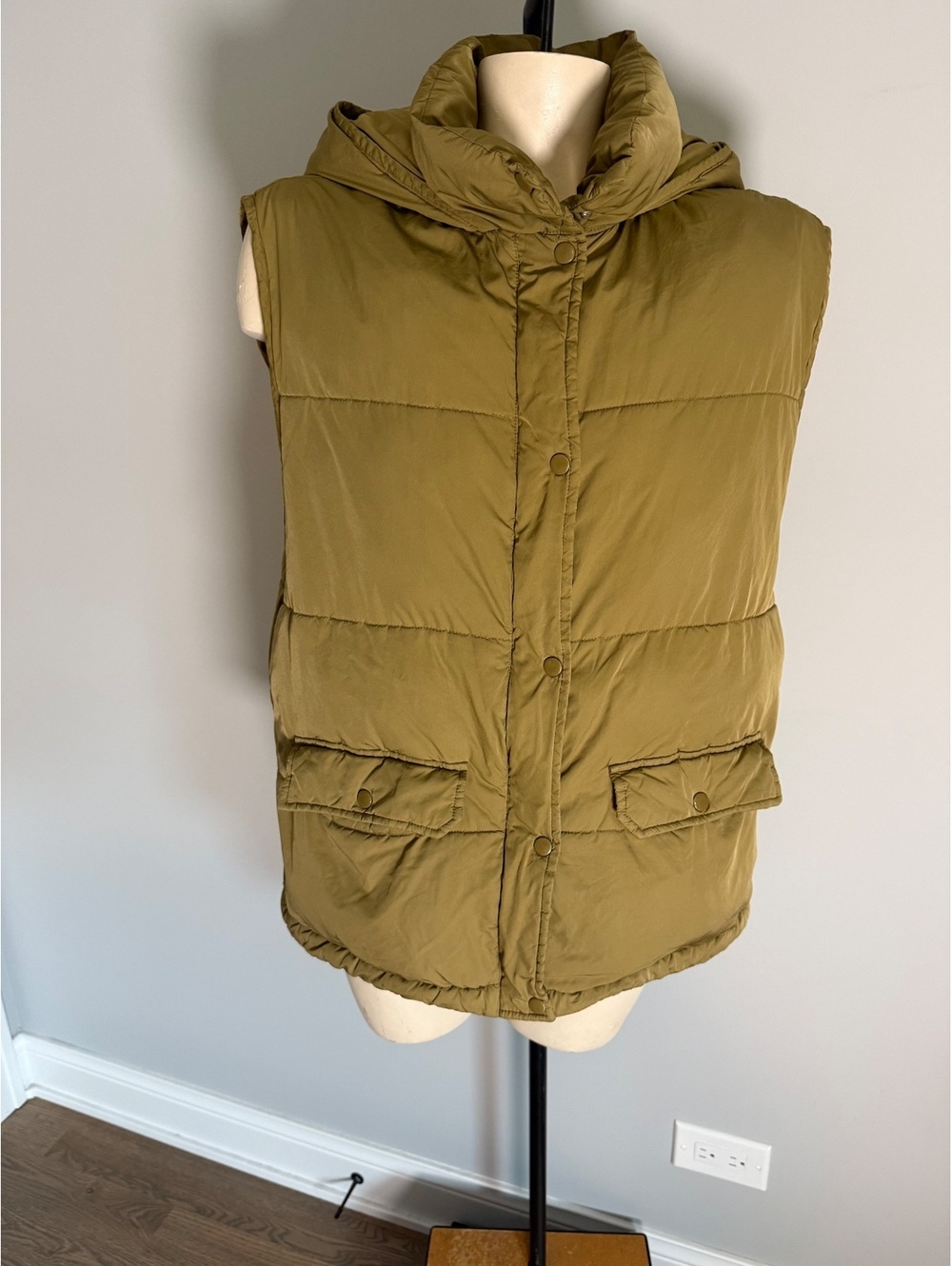 Free People Olive Green Hooded Puffer Vest Small